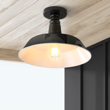 Camila 14" Classic Industrial Indoor/Outdoor Iron LED Semi Flush Mount